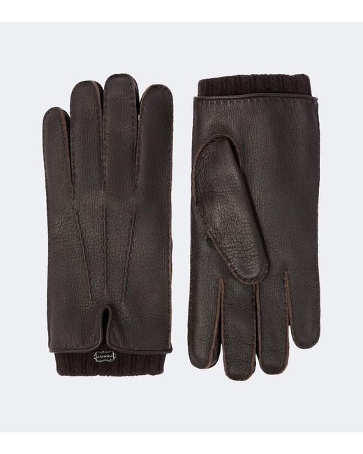Agnona Black Leather And Cashmere Gloves for men