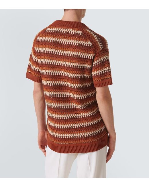 Frescobol Carioca Orange Pinto Crochet Cotton Shirt for men