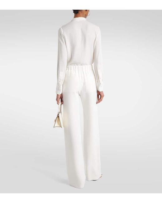 Pantalones anchos de seda de tiro alto Valentino de color White
