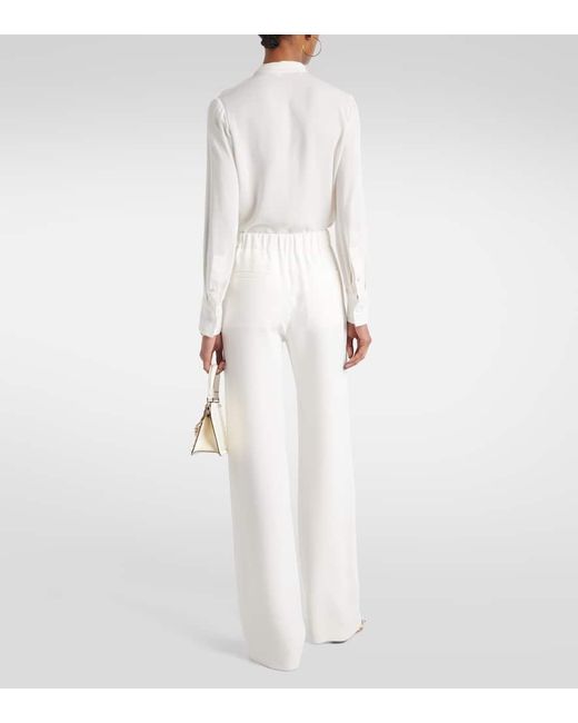 Valentino White High Rise Silk Wide-leg Pants