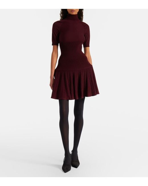 Alaïa Red Ribbed-Knit Wool-Blend Top