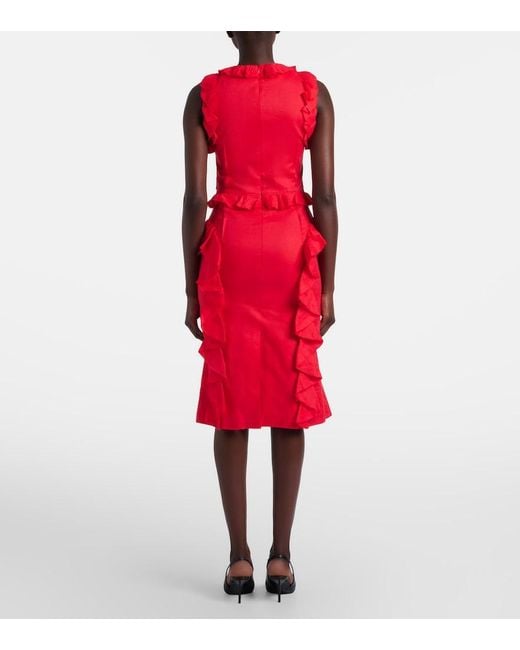 ShuShu/Tong Red Bow-Detail Ruffled Linen Midi Dress