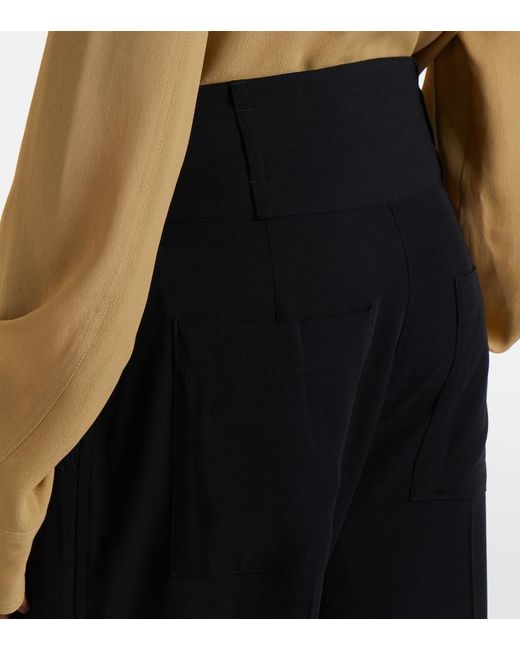 Totême Black Pleated Cotton Wide-Leg Pants