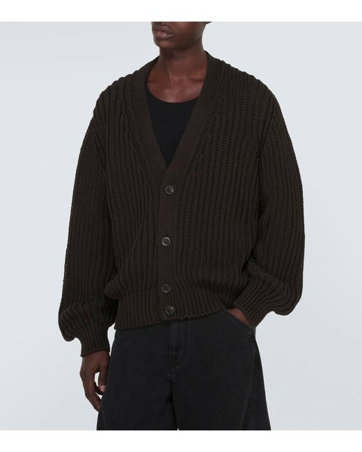 Cardigan in maglia di cotone a coste di Lemaire in Black da Uomo