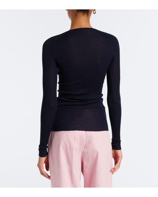 Jil Sander Blue Ribbed-Knit Wool Sweater