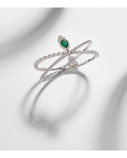 YEPREM Metallic Reign Supreme 18Kt Bangle With Diamonds And Emerald