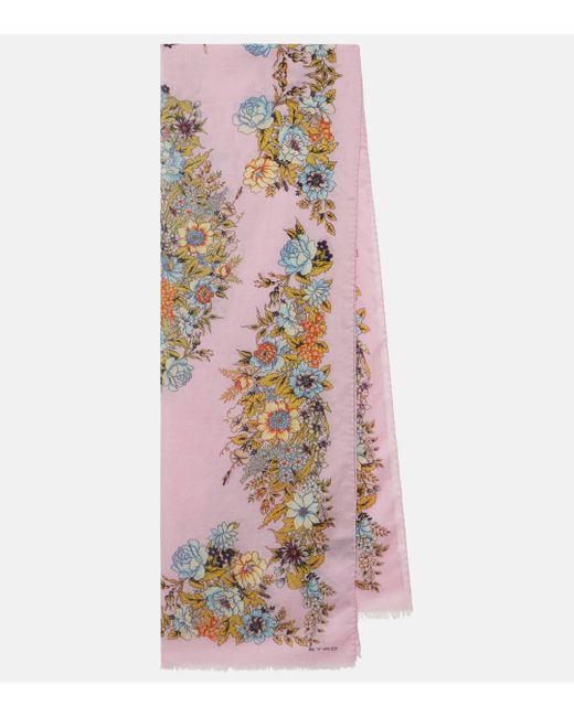 Etro Multicolor Floral Cashmere, Silk And Wool Scarf