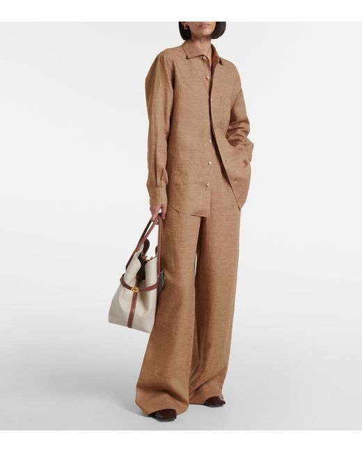 Loro Piana Brown Valerio High-Rise Linen Wide-Leg Pants