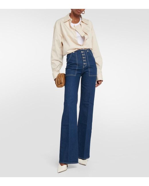Veronica Beard Blue Crosbie High-Rise Wide-Leg Jeans