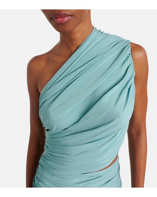 Alaïa Green Asymmetric Ruched Jersey Maxi Dress