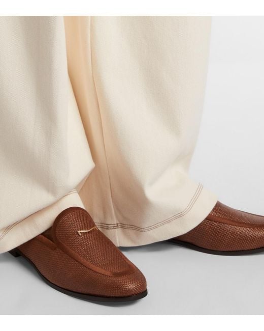 Max Mara Brown Amito Leather-Trimmed Raffia Mules