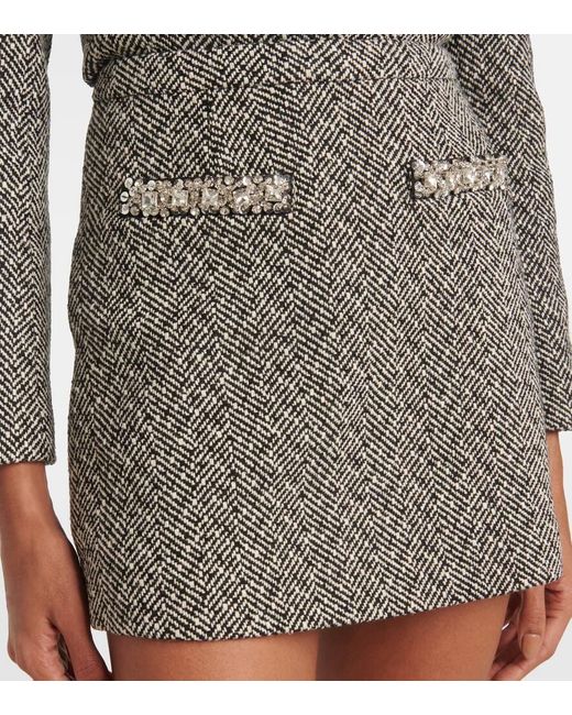 Self-Portrait Gray Herringbone Embellished Miniskirt