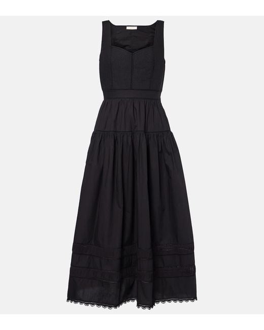 Ulla Johnson Black Midikleid Isadora Aus Baumwollpopeline