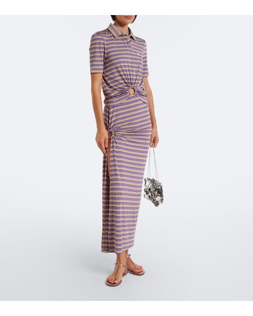 Rabanne Purple Cutout Gathered Striped Crepe Top