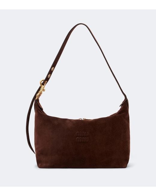 Miu Miu Brown Spirit Medium Suede Shoulder Bag