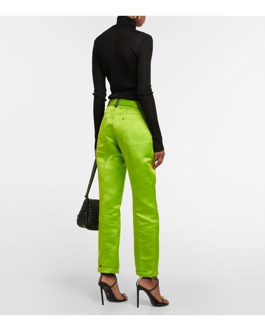 Tom Ford Green Cuffed Silk Straight Pants