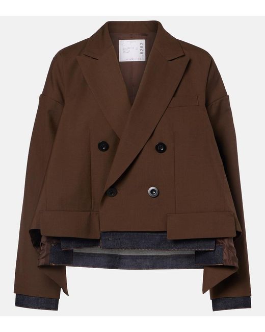 Sacai Brown Denim-Trimmed Jacket