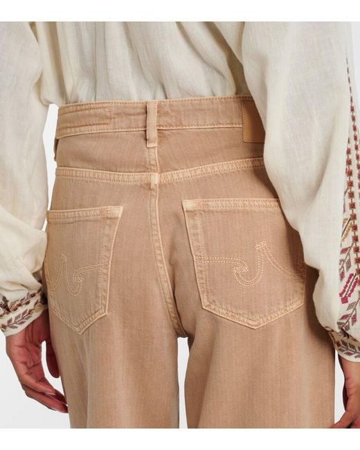 AG Jeans Natural Saige Cropped Wide-Leg Jeans