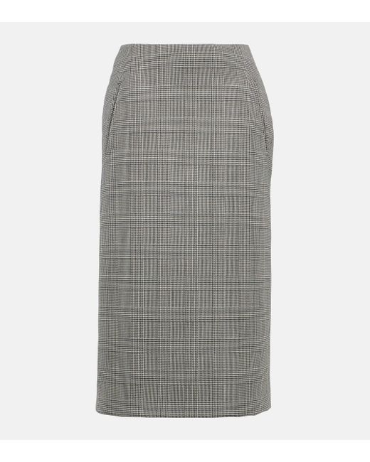 Alexander McQueen Gray Prince Of Wales Checked Wool Midi Skirt