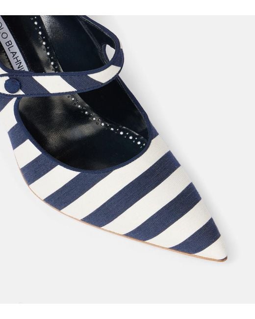 Manolo Blahnik Blue Campari 90 Striped Mary Jane Pumps
