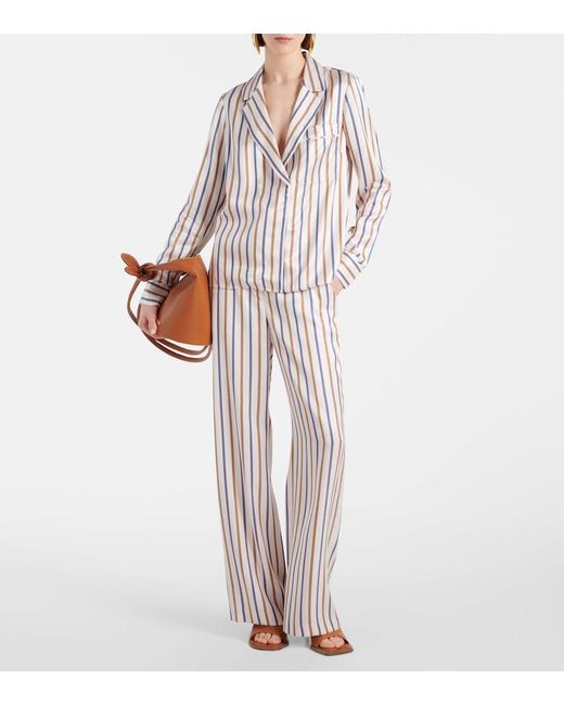 Veronica Beard White Grigore Striped Twill Wide-Leg Pants