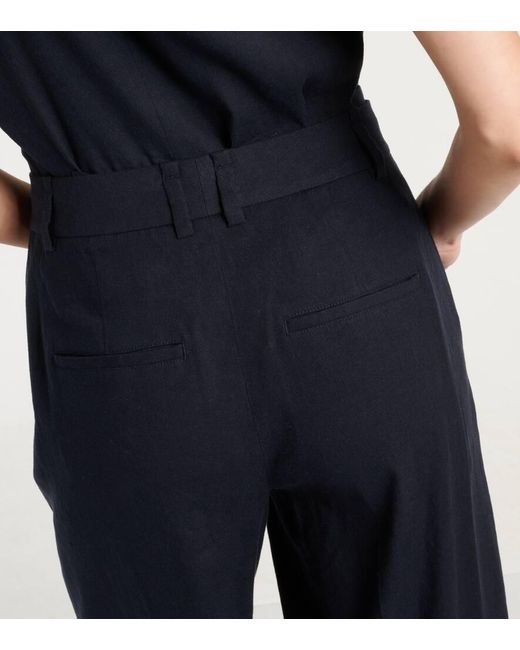 Vince Blue Linen-Blend Wide-Leg Pants