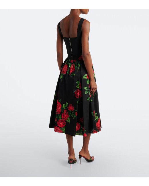 Dolce & Gabbana Red Floral Cotton Poplin Midi Skirt