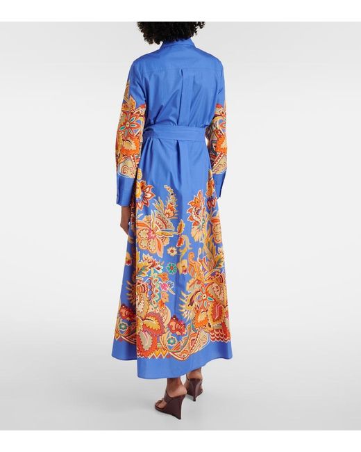 Vestido Largo De Algodon Con Cinturon Etro de color Blue