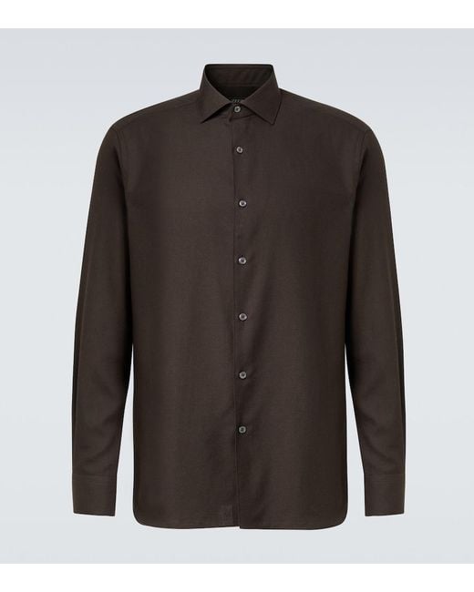 Zegna Black Cotton And Cashmere Shirt for men