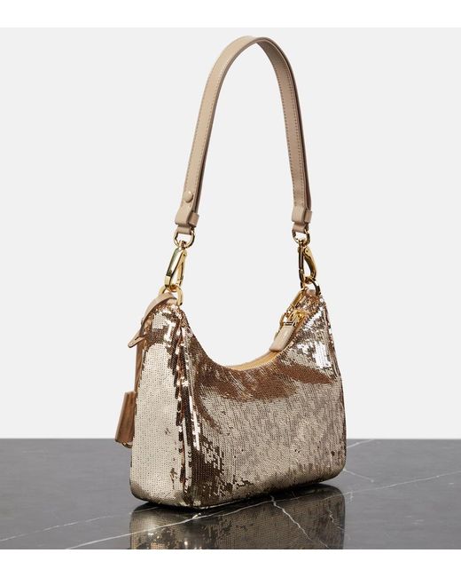 Prada Metallic Re-Edition Mini Sequined Shoulder Bag