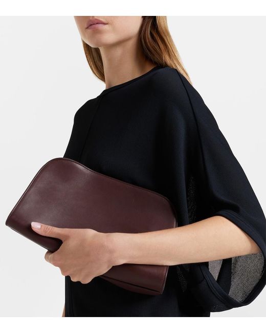 The Row Brown Peggy Medium Leather Clutch