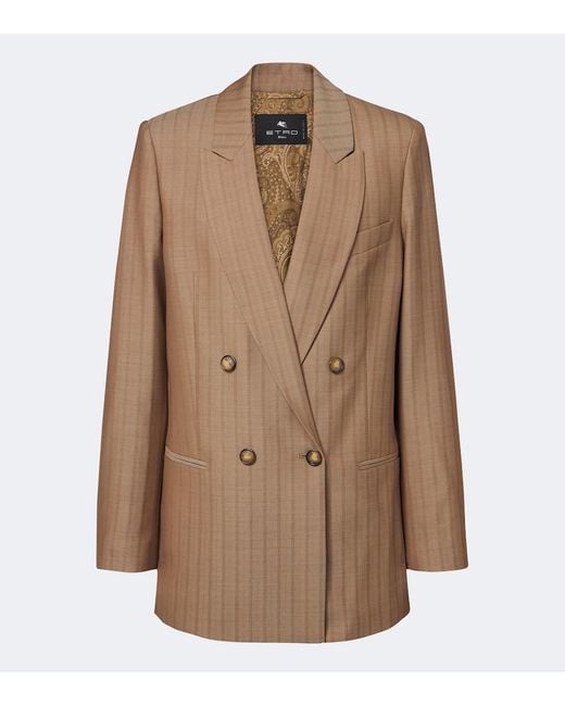 Etro Brown Striped Double-Breasted Wool Blazer