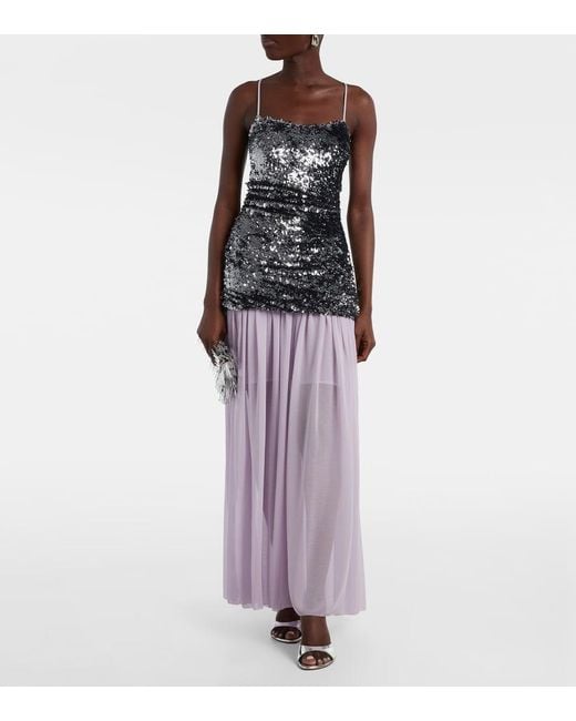 JACQUES WEI Purple Sequined Paneled Maxi Dress