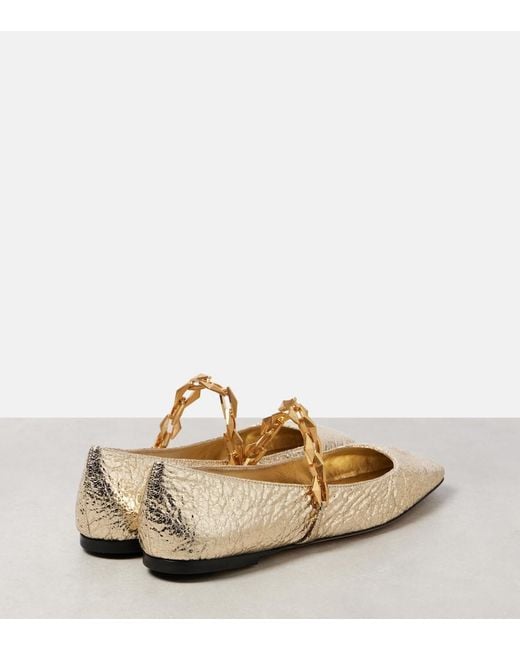 Jimmy Choo Natural Diamond Tilda Metallic Leather Mary Jane Flats