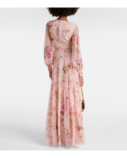 Vestido de fiesta de gasa de seda floral Erdem de color Pink