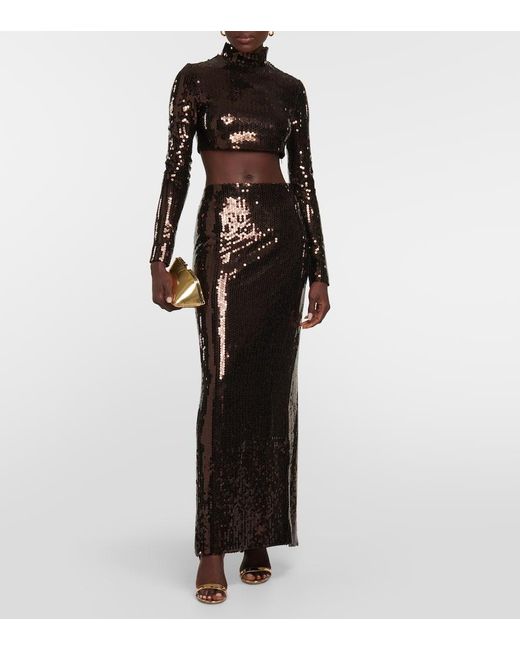 ‎Taller Marmo Brown Cherilyn Sequined Crop Top