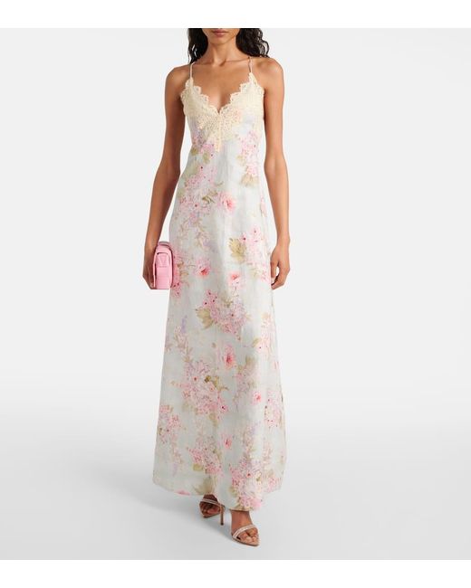 Zimmermann White Halliday Lace-trimmed Floral Maxi Dress