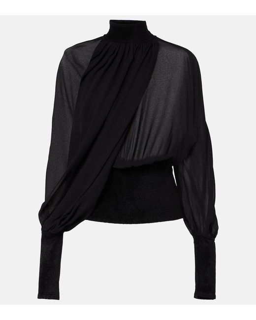 Alaïa Black Draped Georgette Blouse