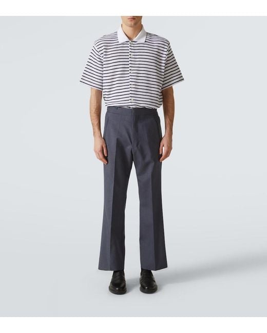 Thom Browne Blue Striped Waffle-Knit Cotton Polo Shirt for men