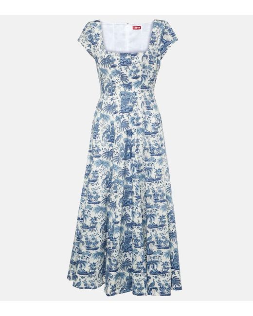 Staud Blue Wells Floral Cotton Midi Dress