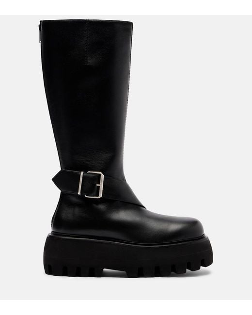 McQueen Black Sofa Buckle Leather Knee-High Boots