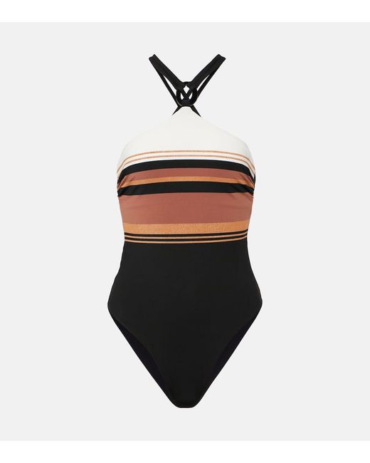 Max Mara White Striped Racerback Swimsuit