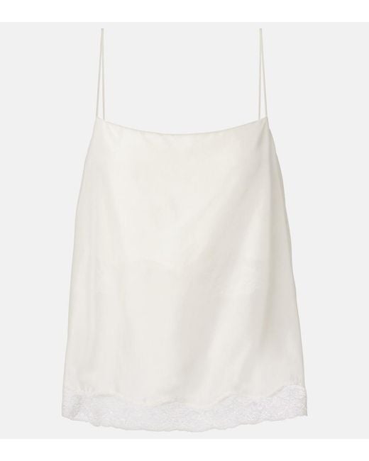 Dorothee Schumacher White Playful Volumes Lace-Trimmed Silk Top