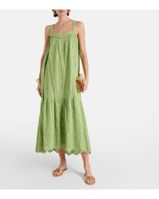 Dorothee Schumacher Green Embroidered Cotton-Blend Maxi Dress