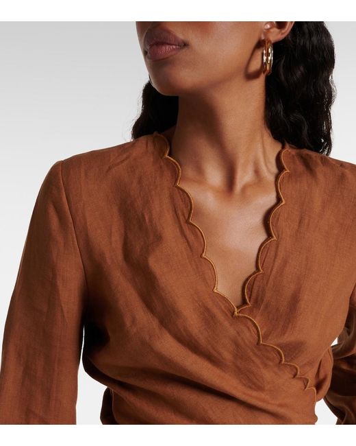 Eres Brown Joli Scalloped Linen Wrap Top