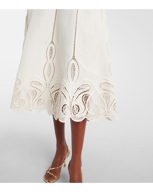 Jonathan Simkhai White Kaius Lace-Trimmed Line-Blend Midi Skirt