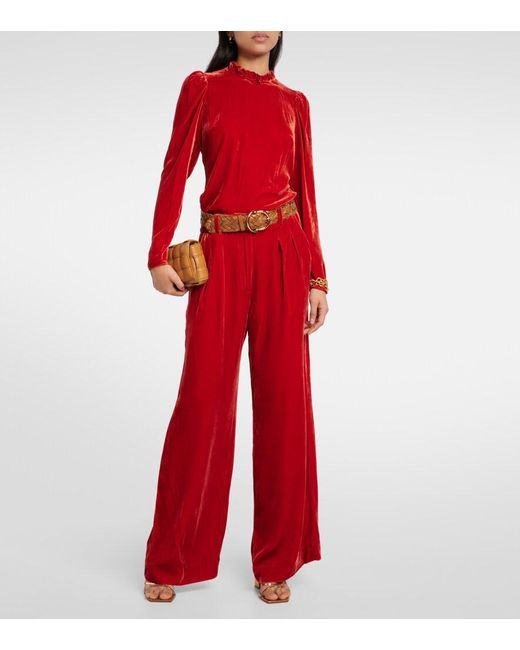 Ulla Johnson Red Mariene Velvet Blouse