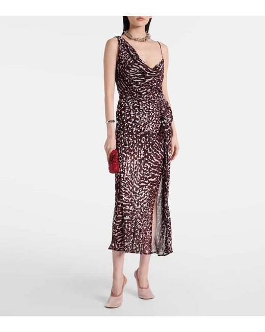 Dries Van Noten Purple Printed Draped One-Shoulder Midi Dress