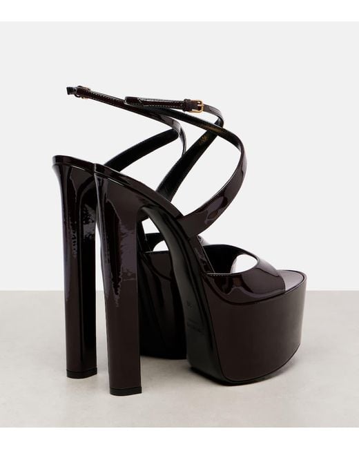 Saint Laurent Black Patent Leather Rossy Platform Sandals 100
