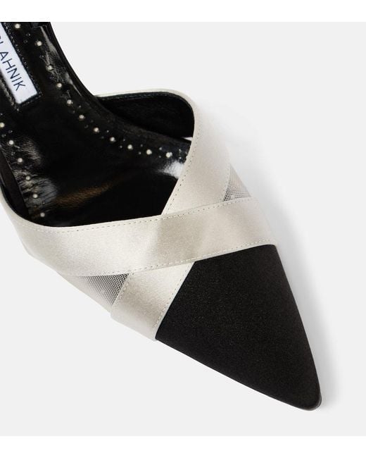 Manolo Blahnik Black Oyounasli 50 Satin Slingback Pumps